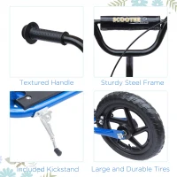 HOMCOM Kids Scooter Kick Scooter, with 12" EVA Tyres, Rear Brake, Big Wheels Scooter for 5-12 Years , Blue(m-7)