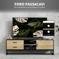 HOMCOM Mobile Porta TV 60" con Armadietto, 2 Cassetti e Ripiani Aperti, 140x35x45 cm, Legno Naturale(m-6)