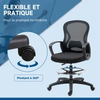 Vinsetto Chaise de bureau assise haute fauteuil de bureau en maille hauteur réglable pivotant avec repose-pied noir(m-7)