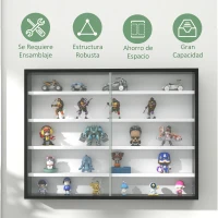 HOMCOM Vitrina Expositora Vitrina de Pared con Estantes Ajustables y 2 Puertas Correderas de Vidrio para Colecciones Perfumes Figuras de Decoración 80x9,5x60 cm Blanco y Negro(m-6)
