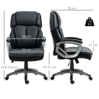 Vinsetto Bürostuhl Computerstuhl mit Wippenfunktion Kopfstütze ergonomischer Schreibtischstuhl drehbar höhenverstellbar Kunstleder Schwarz 68 x 76 x 117-125 cm(m-3)