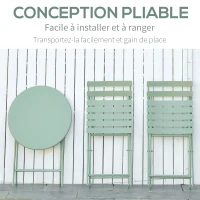 Outsunny salon de jardin 2 personnes - ensemble table bistrot chaise jardin pliable - ensemble bistrot de jardin - table ronde Ø 60 cm avec 2 chaises pliantes - métal thermolaqué vert(m-4)
