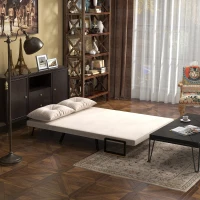 HOMCOM Canapé convertible 2 places avec dossier réglable à 5 niveaux et 2 coussins rembourrés, revêtement effet velours, beige(m-7)
