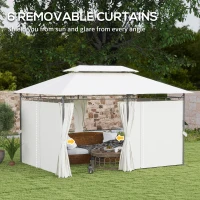 Outsunny 3 x 4m Metal Frame, Two-Tier Roof Gazebo - Cream White(m-6)