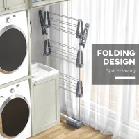 HOMCOM Three-Shelf Collapsing Clothes Horse, With Side Arms and Wheels - Grey(m-6)