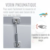 HOMCOM Coffres à jouets pour enfants Boîte à jouets malle de rangement dim. 60L x 40l x 48H cm vérin pneumatique MDF gris(m-5)