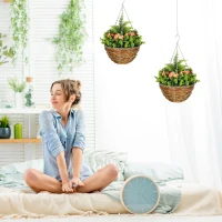 Outsunny Set of Two Hanging Lisianthus Flower Pots - Orange/Green(m-2)