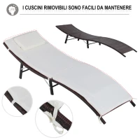 Outsunny Lettini Prendisole Richiudibili con Cuscini Rimovibili e Tavolino Pieghevole, Set 3 Pz in Rattan, Crema(m-6)
