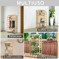 Outsunny Scaffale Porta Piante da Esterno, Fioriera da Balcone Pieghevole con 4 Mensole Regolabili, Arredamento da Giardino e Casa in Legno, 67x33x123cm(m-4)