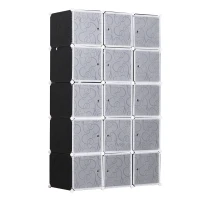 HOMCOM Garde robe armoire à vêtements L 111 x l 47 x H 183 cm modulable 15 cubes noir et blanc(m-10)