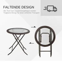 Outsunny Gartentisch, klappbar, Hartglastischplatte, Stahlrahmen, Rattan-Dekor, braun, 68 x 68 x 73 cm(m-7)