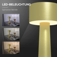 HOMCOM Tischleuchte, kabellos, wiederaufladbar, Touch-Steuerung, LED-Licht, Metallkörper, Farbe: Gold(m-5)