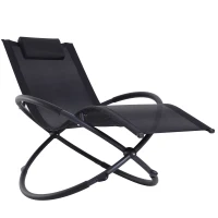 Outsunny Tumbona Mecedora de Jardín Plegable con Reposacabezas Extraíble Sillón Tumbona Ergonómica de Exterior Tela de Texteline para Patios Piscina al Aire Libre 154x80x84 cm Negro(m-8)