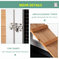 PawHut Kleintierstall mit Freigehege inkl. Rampe Asphaltdach Tannenholz Schwarz + Weiß + Natur(m-5)
