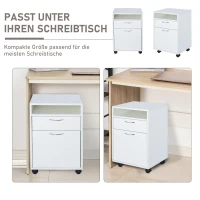 HOMCOM Rollcontainer, Aktenschrank, Bürocontainer mit Schublade, Büroschrank, Aufbewahrung Container, Spanplatte, Weiß, 40 x 35 x 60 cm(m-5)