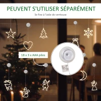 HOMCOM 18 pièces décorations de fenêtre de Noël LED guirlande lumineuse de fenêtre avec ventouses flocons de neige blanc chaud(m-6)