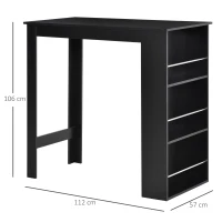 HOMCOM Mesa Alta de Bar, Mesa de Cocina con 3 Estantes Laterales, Estilo Moderno, para Comedor, Salón, 112x57x106 cm, Negro(m-3)