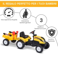 HOMCOM Trattore a Pedali con Rimorchio per Bambini, Giallo e Nero, 123x42x51cm(m-5)