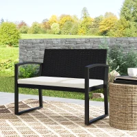 Outsunny Two-Seater Rattan Garden Bench - Beige/Black(m-8)