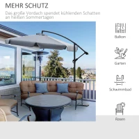 Outsunny Sonnenschirm Ampelschirm mit Handkurbel Rüschen Ø2,65 x 2,65H m Gartenschirm Sonnenschutz Garten Balkon Dunkelgrau(m-7)