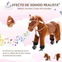 HOMCOM Caballito Infantil +2 Años Caballo con Ruedas Sonidos de Relincho Palos Pedales 55x23x60 cm Marrón(m-6)