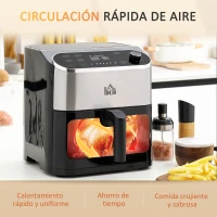 HOMCOM 4en1 Freidora sin Aceite 6,5L Freidora de Aire Caliente 1350W con 3 Programas Pantalla Táctil 31x37,5x32 cm Negro(m-4)