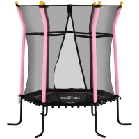 HOMCOM Kindertrampolin, mit Sicherheitsnetz, Randabdeckung, Stahlrahmen, bis 50 kg, 3-10 Jahre, rosa, Ø160 x 163 cm(m-10)