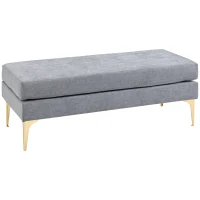 HOMCOM Banc bout de lit banquette coussins d'assise double pieds en acier design moderne 121 x 50,5 x 46,5 cm gris clair(m-1)