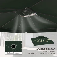 Outsunny Toldo de Recambio 3x3 m con Techo Doble con Orificios de Drenaje y Protección UPF30+ Verde Solo Toldo NO Incluye Marco(m-4)