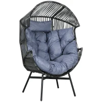 Outsunny String Rattan Egg Chair, with Padded Seat Cushion - Grey/Black(m-1)