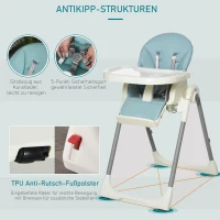HOMCOM Hochstuhl Baby Babystuhl mit Fußstütze Kinderhochstuhl Tisch mit abnehmbarem Tablett höhenverstellbar und klappbar für 6-36 Monate PP Stahl Blau 55 x 80 x 104 cm(m-4)