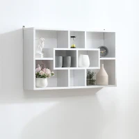 HOMCOM Pensile Libreria da Parete Sospesa 8 Vani in 3 Diverse Dimensioni, Mensola da Muro Design Antiribaltamento Pannelli di Truciolare Bianco 85x14.5x47.5cm Capacità: 20kg(m-5)
