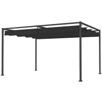 Outsunny 4 x 3m Metal Pergola, with Retractable Canopy Roof - Black(m-11)