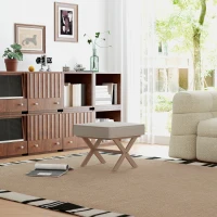 HOMCOM Moderner Fußhocker, Gepolsterter Hocker mit weichem Sitz, Kautschukholzbeine, für Wohnzimmer, Schlafzimmer, Beige(m-7)