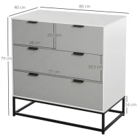 HOMCOM Cómoda de Noche Moderno Cajonera con 4 Cajones y Base Elevada para Dormitorio Salón 80x40x79 cm Blanco y Gris(m-3)