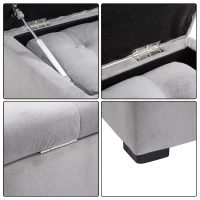 HOMCOM Panca Portaoggetti Set di 3 Pezzi con 2 Sgabelli Pouf in Velluto, Grigio Perla(m-8)
