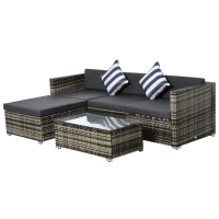 Outsunny Set Mobili da Giardino da 5 Pezzi, Divanetto per Esterni con Pouf e Tavolino in Rattan PE, Grigio(m-10)