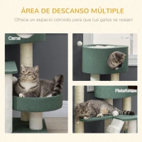 PawHut Árbol Rascador para Gatos Torre para Gatos con Camas Cueva Hamaca y Bolas Colgantes 70x50x114 cm Verde(m-4)