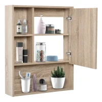 HOMCOM Armoire Murale avec miroir pour salle de bain Meuble de Rangement suspendu Couleur Bois de chêne dim. 60L x 15l x H76 cm(m-8)