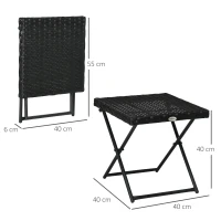 Outsunny Polyrattan Balkontisch, klappbar, Stahlrahmen, pflegeleicht, 40x40x40 cm, Schwarz(m-3)