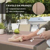 Outsunny Set da Giardino 7 Pezzi in Plastica con 6 Sedie Impilabili e Tavolo Rettangolare, Kaki e Marrone(m-4)
