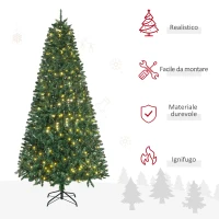 HOMCOM Albero di Natale Artificiale Luminoso con 450 Luci LED Bianche e 1146 Rami, Base in Metallo Pieghevole - Verde(m-4)