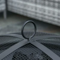 Outsunny Brasero Exterior de Metal Ø56 cm Cuenco de Fuego de Jardín con Tapa Protectora contra Chispas y Atizador para Hogueras Leñas Terraza Camping Fiestas Negro(m-8)