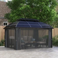 Outsunny 4 x 3m Aluminium Frame Hard Gazebo, with Accessories - Black(m-11)