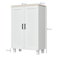 HOMCOM Mueble Auxiliar Moderno con 2 Puertas Estante Ajustable y Base Elevada para Salón Cocina Comedor 60x30x90 cm Blanco(m-3)