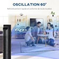 HOMCOM Ventilateur colonne silencieux 60 W 3 modes 3 vitesses, télécommande, oscillant 60°, minuterie et contrôle tactile noir(m-6)