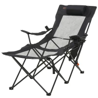 Outsunny Chaise de camping pliable avec repose-pied + Porte-gobelets + coussin appui-tête et sac de transport inclus noir(m-10)
