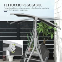 Outsunny Dondolo 2 Posti con Tavolino e Portabicchieri, in Metallo e Poliestere, 175x110x165 cm, Grigio(m-4)