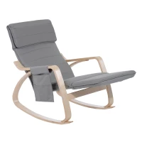 HOMCOM Sedia a Dondolo da Giardino di Design Poggiapiedi Regolabile in 5 Livelli Legno 66 × 90 × 92.5cm Grigio(m-10)