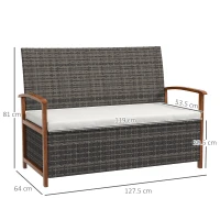 Outsunny Divano da Giardino 2 Posti con Spazio Portaoggetti e Cuscini, in Rattan e Acciaio, 127.5x64x81 cm(m-3)